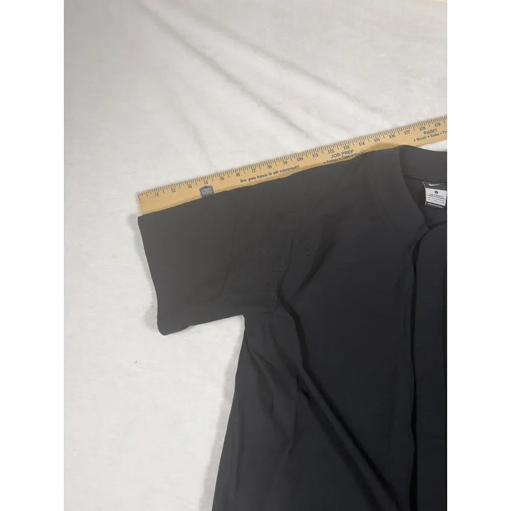 Nike Baseball Jersey Mens Large Black Dri Fit Button Front Short Sleeve